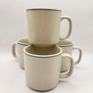 Cream Colored with Light Blue Trim CX98 by China (Made in China), Set of 4